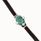 Leather bracelet with green oval faceted crystal
